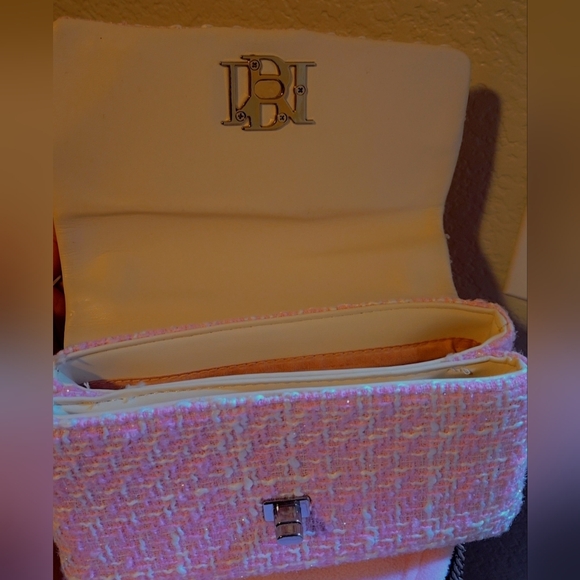 Brand New Pink Tweed Badgley Mischka Messenger Bag With Chain Strap - Picture 4 of 5